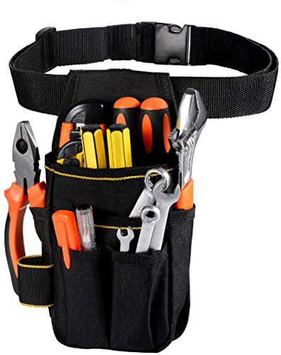 Hardware Tool Storage Belt Bag Multifunctional Electrician Tool Bag with Portable Oxford Cloth Adjustable Waist Belt Tool Storage Pouch for Electricians,Carpenters,Gardeners(900D) 1PCS(Black)