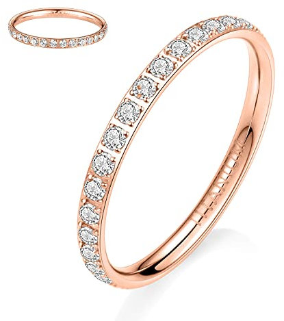 hengkaixuan Titan Ewigkeitsring Verlobungsring Roségold 2 mm Frauen Voller Zirkonia Jubiläum Ehering Ehering Stapelbarer Ring Erinnerungsring für Frauen Männer Mädchen Größe 8