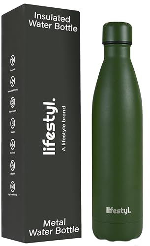 LIFESTYL. Stainless Steel Water Bottle | 24 Hrs Cold&12 Hrs Hot| Thermoshield Technology Vacuum Insulated Metal, Leak-Proof, Hike, Walks, Gym, Yoga, Cycling (Sage, 1000, Milliliters)