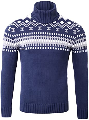 Reslad Rollkragenpullover Herren Pullover Rolli Grobstrick Norweger Rollkragenpulli Männer Winterpullover RS-3014