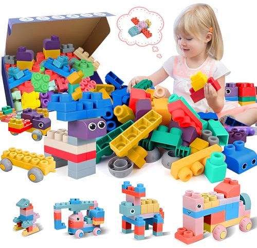 ROHSCE Weiche Bausteine für Kleinkinder, Baby Bausteine Stapelblöcke für Babys ab 6 Monaten, STEM-Geschenk für Kleinkinder, Weiche Gummiblöcke für Babys, Große Bausteine, 40 Stück