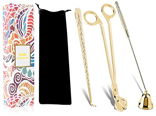 Canirologas Candle Accessory Set, Candle Wick Trimmer, Candle Cutter, Candle Snuffer, Candle Wick Dipper Accessory Set (Gold)