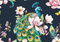 wandmotiv24 Fototapete Pfau Kunst Aquarell Blumen, 400 x 280 cm - selbstklebende Vliestapete 150g, Wanddeko, Wandbild, Wandtapete, Vintage Vogel Feder grün M6582