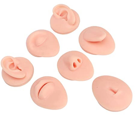 Body Piercing Übungsmodell, Körperteil Display Set, Ohr, Nase, Mund, Zunge und Bauchnabel Modell für Unerfahrene Piercer (Helle Hautfarbe)