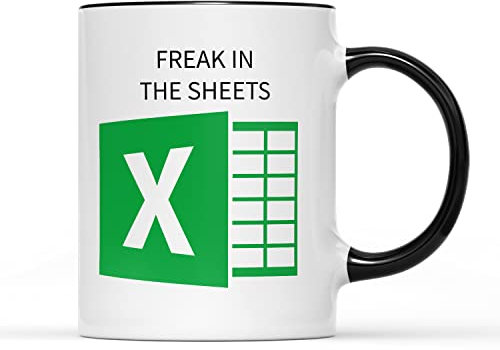 SMARTYPANTS Freak in The Sheets Black Handle Mug Tea Coffee Cup - Funny Joke Pun Humour Excel Spreadsheet Computer Geek Nerd IT Kitchen Décor Gifts Presents (Black Handle)