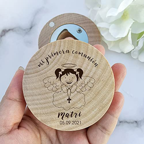 CECE&COLE Lot de 40 décapsuleurs personnalisés en bois de forme ronde pour réfrigérateur - Décoration magnétique - Décapsuleur de bière - Logo personnalisé - Cadeau de mariage