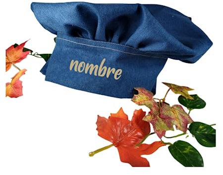 Original Gorro cocinero Chef ajustable para hombre o mujer. Regalo cumpleaños. Regalo totalmente personalizable. Nos dices el nombre que quieres que se ponga. Diseño Español (DENIM CON NOMBRE)