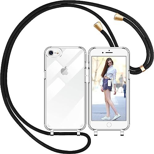Nupcknn Handykette für iPhone 7/8/SE 2020/2022 Hülle mit Band,Dünn Transparent Handyhülle (Abnehmbar)Necklace mit Kordel zum Umhängen Kameraschutz Handy Kette Stossfest Schutzhülle (Transparente-Gold