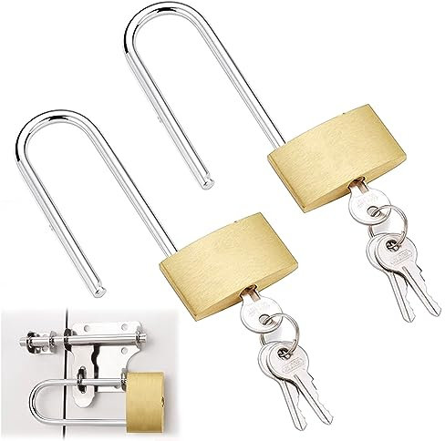PLATEYTR Pack of 2 padlocks with key, 60mm long shackle solid brass padlock outdoor weatherproof mini padlock key similar locker locks suitable for school, gym lockers, cupboards, suitcases (yellow)
