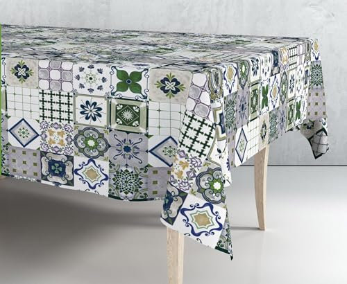 Exma Mantel de Hule Antimanchas Rectangular Impermeable Premium – Mantel Mesa Rectangular Elegante fácil de Limpiar – Manteles Hule de Mesa plástico Duradero Resistente para Comedor | Retro Verde