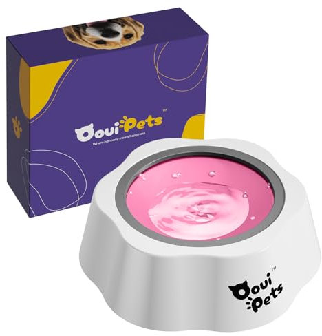 Oouipets 1.5L Grande Gamelle Eau Chien Anti Eclaboussure et Anti Renversement | Gamelle Eau Chat et Chien, Anti Débordement, avec Disque Flottant à Boire Lente pour Maison et Voyage