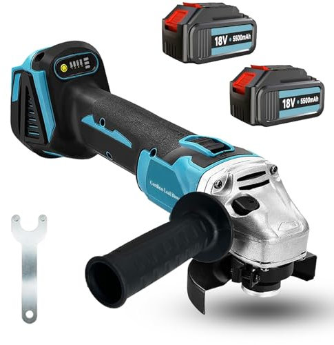 Cordless Angle Grinder, Brushless Angle Grinder with 2X 5500mAh Battery, 125MM 7500RPM Professional Electric Angle Grinder with 2-Position Auxiliary Handle, for Cutting,Grinding