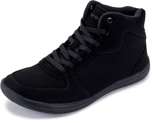 WHITIN Herren Canvas Minimalistische Barfußschuhe + Breite Zehenbox + Zero Drop, Schwarz, 42 EU