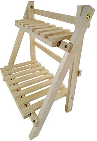 BEIJIALY Desktop Storage Shelf, Desk Shelf Organizer Rack, Wooden Double Layer Rack Desk Storage Organizer, Foldable 2 Tier Ladder Plant Stand Wood Display Shelf for Home Decor(Beige)