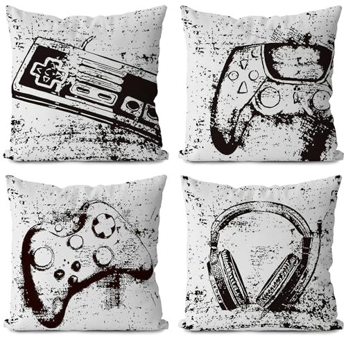 Likjad Gamer-Kissenbezüge, 45,7 x 45,7 cm, 4 Stück, Gaming-Kissenbezüge für Spielzimmer, Sofa, Couch