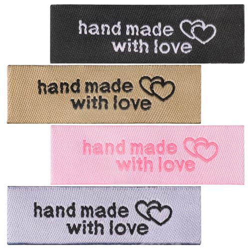 120 Stück Handmade Label Handgefertigte Etiketten Handmade Geprägte Tag Herz Etiketten Labels Zum Annähen Basteln Geprägte Häkel Rechteck Etiketten Stricken Nähen Etiketten für DIY Hut Handschuhe
