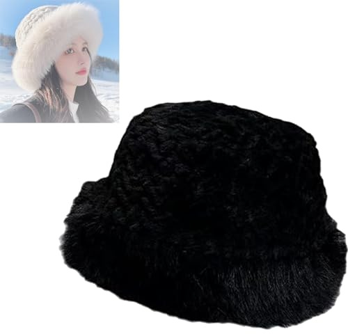 Women's Warm Fashion Synthetic Rabbit Fur Fisherman Hat, Warm Faux Rabbit Fur Bucket Hat, Warm Fluffy Fisherman Cap (Free Size,D)