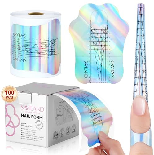 Saviland Long Length Reusable Nail Forms: Super Sticky Duable Poly Gel Nail Forms Sturdy Nail Extension Forms Paper Nail Forms Self-adhesive Nail Model Stencils for Acrylic Nails Builder Nail Gel