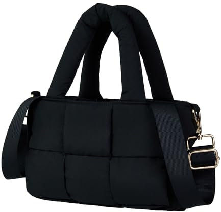 NAARIIAN Puffer Tote Bag Small Damen Satchel Handtasche Crossbody Schultertasche Woven Puffy Purse, Schwarz