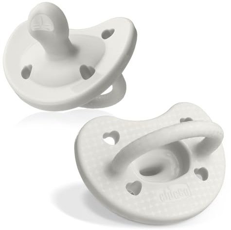 Chicco PhysioForma Luxe - Ciuccio in silicone per bambini da 0 a 6 mesi, con scudo testurizzato alla moda, senza BPA e lattice, custodia sterilizzante riutilizzabile, grigio perla, confezione da 2