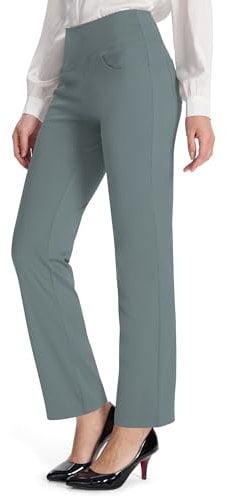 MOVE BEYOND Hose Damen High Waist mit Geradem Bein Stretch Hose Damen Für Yoga Business Sport Outdoor Training, Hellgrau, Large