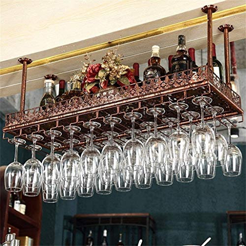 PASPRT Casier à vin de Plafond en Bronze Vintage, Porte-Bouteille de vin Mural, Porte-gobelet à Verres à Pied pour Cuisines de Restaurants (Bronze 60×35cm(24×14inch))