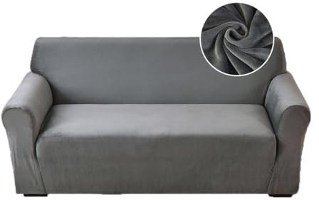 Highdi Stretch Sofabezug 4 Sitzer, Samt Élégant Waschbare Haustier-Sofa-Möbelbezüge Couchhusse Elastisch Weich Sofahusse für Wohnzimmer (Grau,4 Sitzer)
