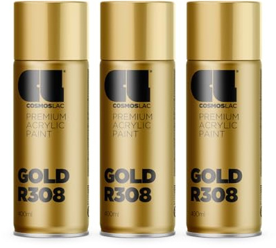 COSMOS LAC Sprühlack Sprühdose - 400ml - Sprühfarbe für den DIY-Bereich, geeignet für alle Oberflächen - Lackspray (3, Gold)