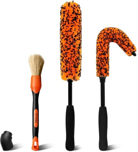 YeewayVeh Car Wheel Brush Kit, 3 Pack Scratch-Free Long Handle Tire Cleaner and Detailing Brush, Wheel Cleaning for Vehicle Motorcycle Tyre Rim Fenders Engine Exhaust Tips, Orange