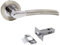 Epsom Door Handle Internal Chrome & Satin Duo Door Handles with Lock and Key - Bathroom Door Handles with Lock, Door Sets 1 Pairs, Lever on Rose Door Handle with Tubular Latch Diameter Approx 52mm