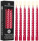 DECO EXPRESS Stabkerzen Set 3er oder 6er Tropffreie Stabkerzen Gedrehte Spiralkerzen Bunte Kerzen Brenndauer 6 Stunden Unparfümiert (Metallic-Rot – 6er-Pack)