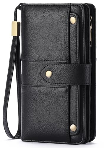 FALAN MULE Grand Portefeuille pour Femme, en Cuir véritable, avec Protection RFID, avec 12 Compartiments pour Cartes et Poche zippée