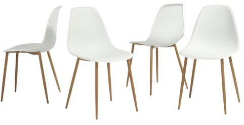 Homy Casa - Juego de 4 sillas blancas de estilo escandinavo, de polipropileno, con patas de metal, para cocina, comedor, sala de estar, dormitorio