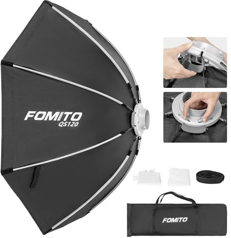 FOMITO 120 cm Regenschirm, achteckig, Softbox, Schnellentriegelung, Lichtmodifikator mit Bowens-Speedring-Halterung, Strahlgitter für Aputure Godox SmallRing Neewer YongNuo LED Monolight Studio