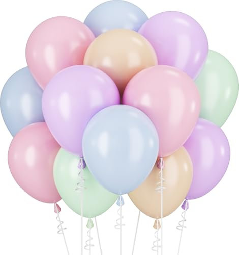 Globos en colores pastel, globos surtidos, colores pastel, rosa, azul, lila, globos groovy, arco iris, decoración de cumpleaños, fiestas, 60 unidades, 12 pulgadas, globos de látex de helio verde
