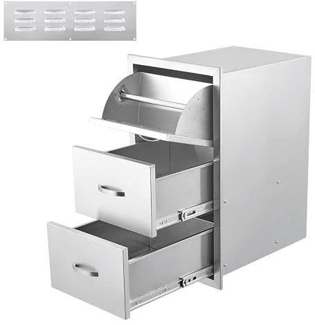 GarveeLife Cassetti da cucina per esterni, 43 x 76 x 53 cm (larghezza x altezza x profondità) con porta asciugamani di carta, cassetti per barbecue in acciaio inox, per cucina all'aperto o stazione