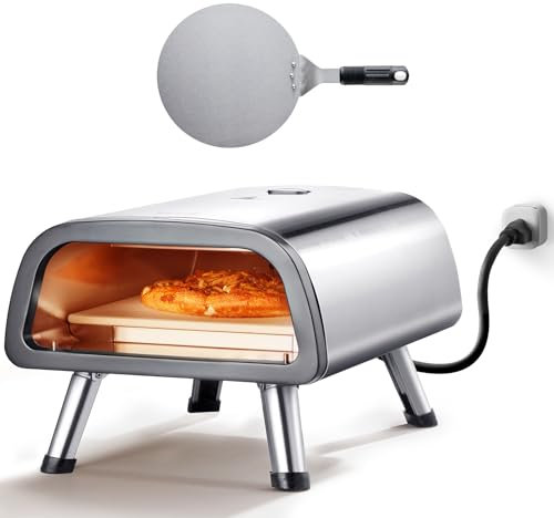 VEVOR 12 Electric Pizza Oven Countertop, Stainless Steel Pizza Maker Machine with Pizza Stone and Spatula, Heats up to 850°F, Multipurpose Indoor & Outdoor Pizza Cooker for Restaurant Home Camping