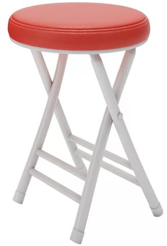 Klappbarer runder Hocker, tragbar, gepolsterter Sitz für Wohnheim, Küche, Waschtisch, Kirche, Außenbereich, Rot, 1 Stück