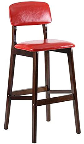 HGJHJJHK Hocker Massivholz-Barstuhl mit braunem Gestell und Rückenlehne, weiches, atmungsaktives Kissen, Bar, Café, Theke, Esszimmerstuhl, Sitzhöhe 61 cm (Farbe: Rot) Decoration