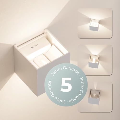 NEONA Xena LED Wandleuchte Innen & Außen – Design Lampe IP65 mit Up & Down Light – Warmweißes Licht 3000K – Modern, Dimmbar, Aluminium – für Wohnzimmer, Flur, Terrasse, Fassade (Weiß)