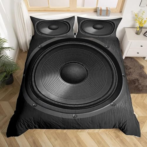 TACOKI Bettwäsche 135x200 Schwarzer Lautsprecher, 3D Muster Musik Bettwäsche Set Weich Kuschelig Mikrofaser Bettbezug mit Reißverschluss Bettbezüge + 2 Kissenbezug 80x80 cm 301z