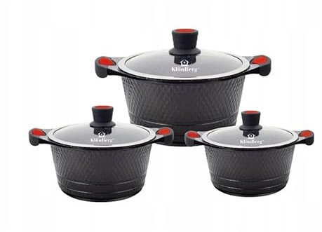 6-teiliges rotes Topfset, mit Deckel, Induktion, für alle Herdarten, Kochgeschirr-Set, Topfset, geeignet für Induktionsherde (Schwarz)