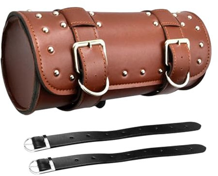 Shkalacar Motorrad-Werkzeugtasche, PU-Leder-Motorrad-Gabeltasche, Satteltasche mit verstellbaren Riemen, Satteltasche kompatibel mit Honda kompatibel mit Kawasaki kompatibel mit Suzuki (braun)