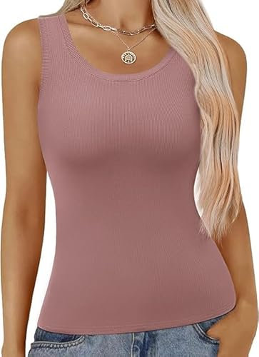 Zeagoo Camisola Mujer sin Mangas Verano Elegante Básica con Tirantes Tank Top Camiseta de Corte Ajustado Sexy Casual Color Sólido Shirt Rosa S