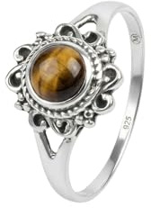 mantraroma Silberring Damen 925 Sterling Silber – runder Edelstein Ring, Vintage Statement Ring Schmuck, elegantes Geschenk für Frauen