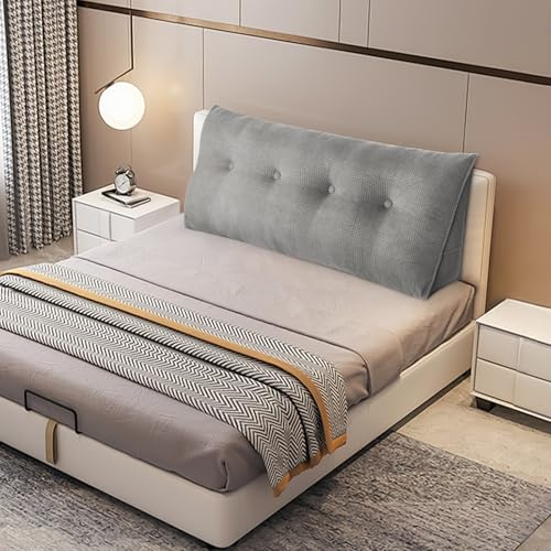 Coussin de tête de lit triangulaire pour repos au lit avec housse amovible Coussin de lecture pour positionnement du dossier – Coussin de lecture pour s'asseoir dans le lit-120*50*20 cm-gris