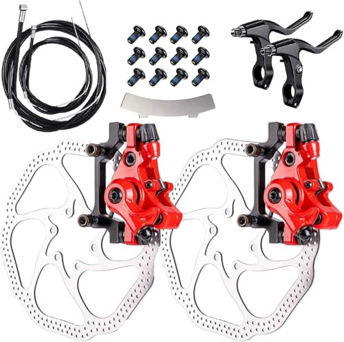 Fat-Cattie Bike Disc Brake Kit,Bike Front and Back Disc Brake Kit-Calipers,2 Pcs Stainless Steel 160 mm Rotors&Cable&Brake Lever&A Pair of Bicycle Brake levers&Fixing Screws,BB7（Red）