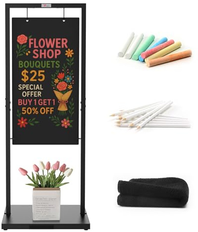 TOWON Support de tableau noir double face coupe-vent de 50,8 x 119,4 cm – Planche à sandwich robuste et portable avec crochets en métal, cadre de barre parallèle pour cafés, boutiques, affichage sur