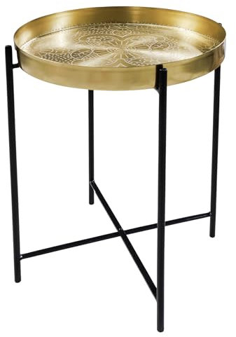 Riess Ambiente Beistelltisch Casablanca - 50cm - Messing Gold schwarz - Metall Eisen Tablett Handmade Hammerschlag klappbar rund Teetisch