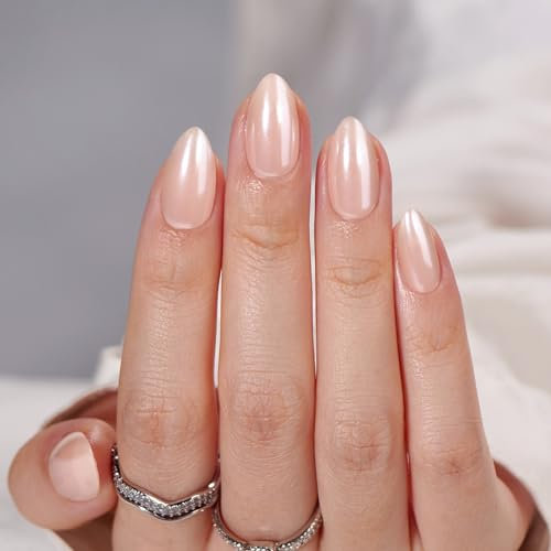 BTArtbox Press On Nails Almond - Short Nude Natural Nagel Tips Press Ons, Nägel Zum Aufkleben for Wedding Birthday Gift, Supremely Fit & Glossy Stick On Nails in 15 Sizes - 30 Nail Kit, Nudies